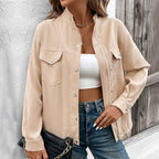 Women's Elegant Utility Jacket with Snap Details and Chest Pockets