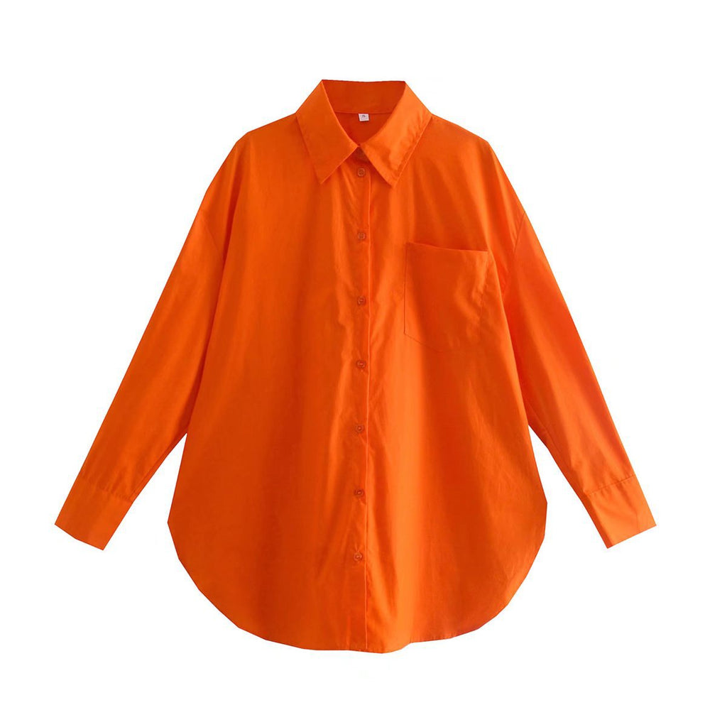 Women's Long-Sleeve Blouse with Elegant Cut and Cotton Fabric