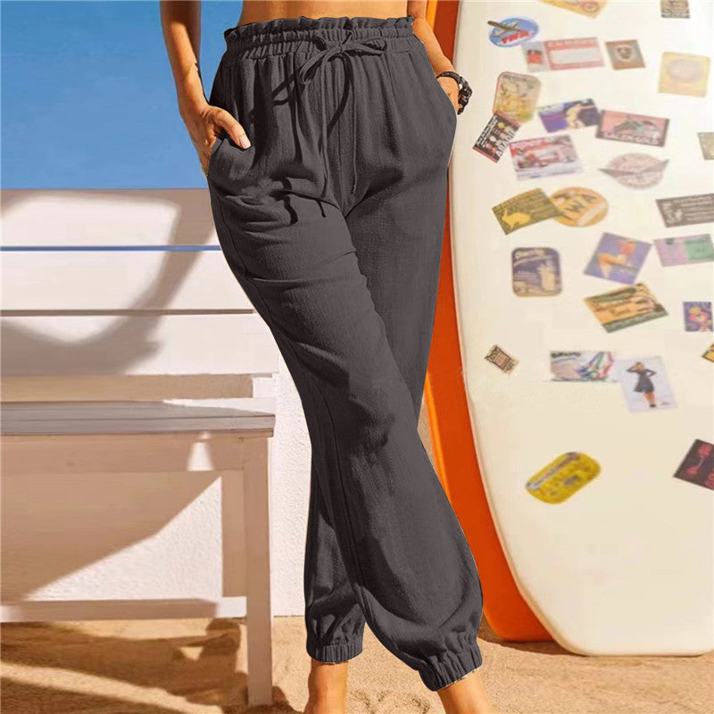 Women's Comfortable Casual Pants with Elastic Waist and Side Pockets