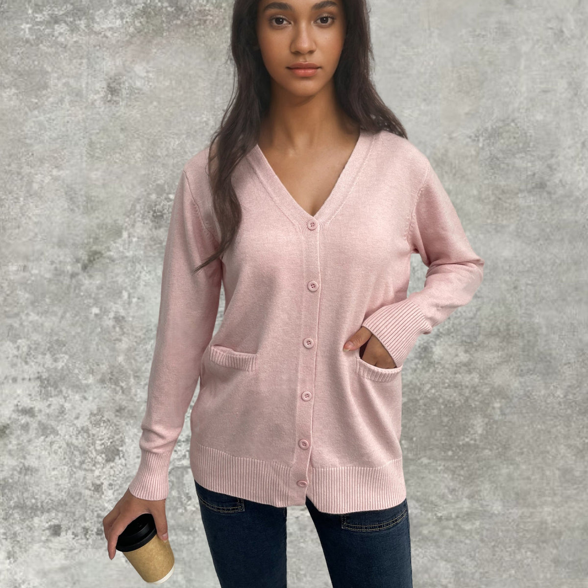 Women's Elegant Cardigan with Pockets and Button Placket