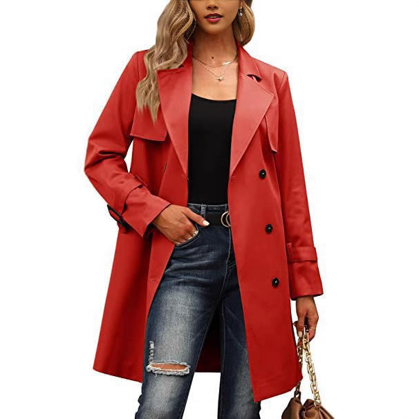 Women's Elegant Double-Breasted Trench Coat with Chic Collar