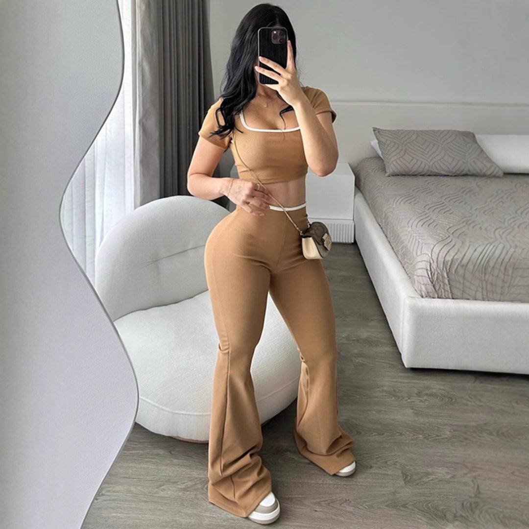 Women's Fashionable Crop Top with Tailored Cut and Wide Trousers