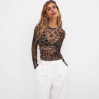 Women's Long-Sleeve Sheer Leopard Print Shirt