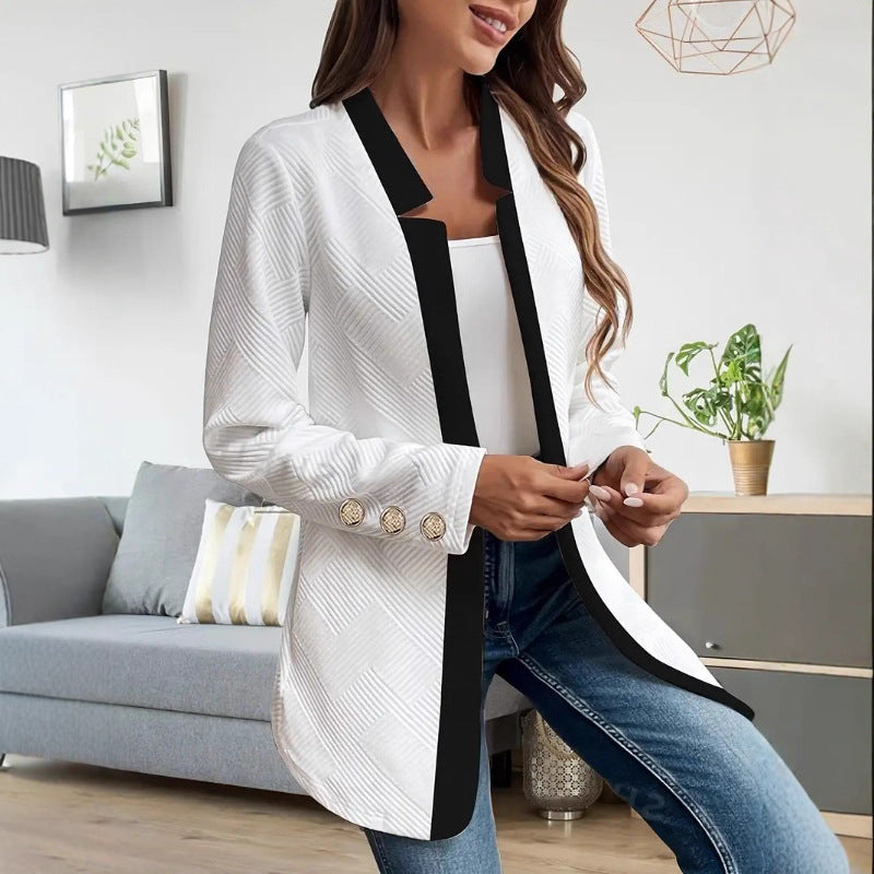 Women's Elegant Chic Blazer Jacket with Contrast Details