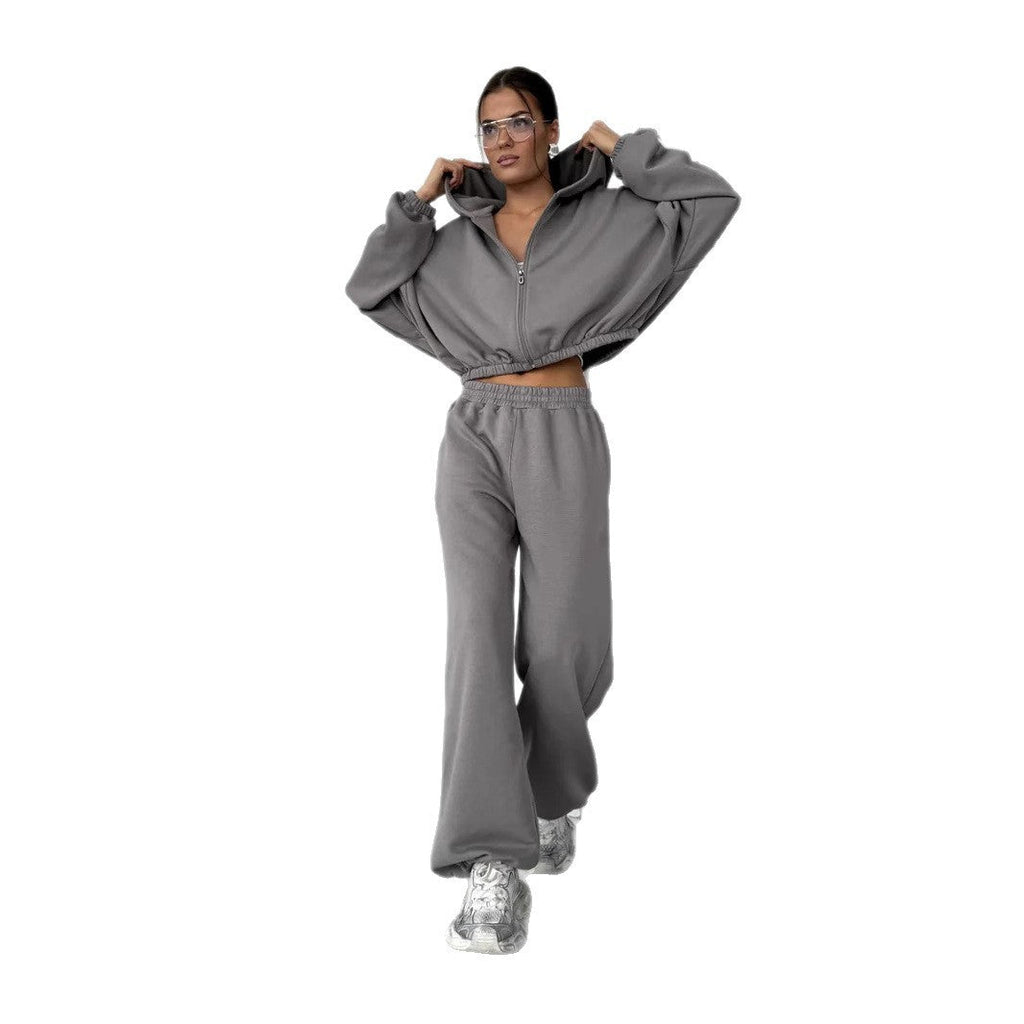 Casual Sweater Set with Cropped Hoodie and Comfortable Pants