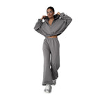 Casual Sweater Set with Cropped Hoodie and Comfortable Pants
