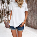Women's Blouse with Puff Sleeves and Decorative Lace Trim