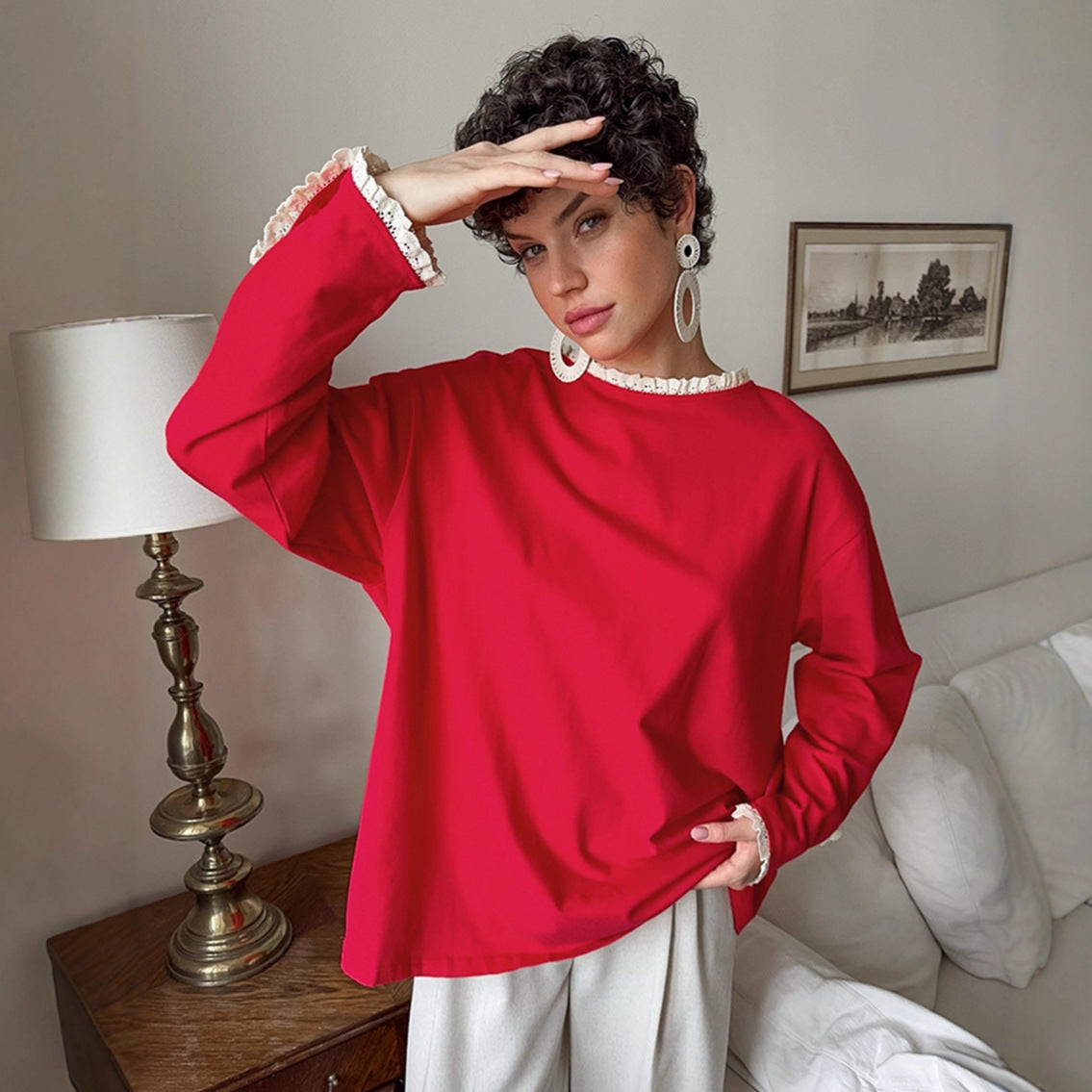 Women's Elegant Oversized Sweater with Ruffled Sleeves