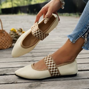 Women's Ballet Flats with Elastic Strap and Breathable Texture