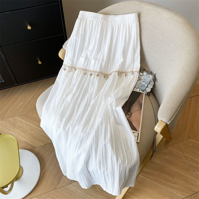 Women's Maxi Skirt with Ruffle Detail and Elastic Waistband