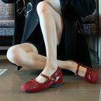Women's Ballet Flats with Elegant Strap and High-Quality Patent Leather
