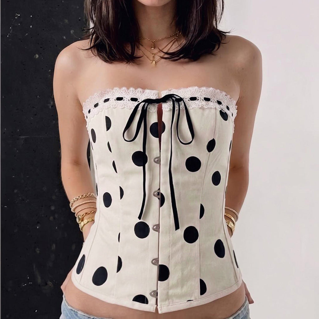 Women's Bandeau Blouse with Ruffle Details and Button Placket