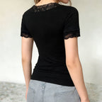 Women's Elegant Lace V-Neck Short-Sleeve T-Shirt