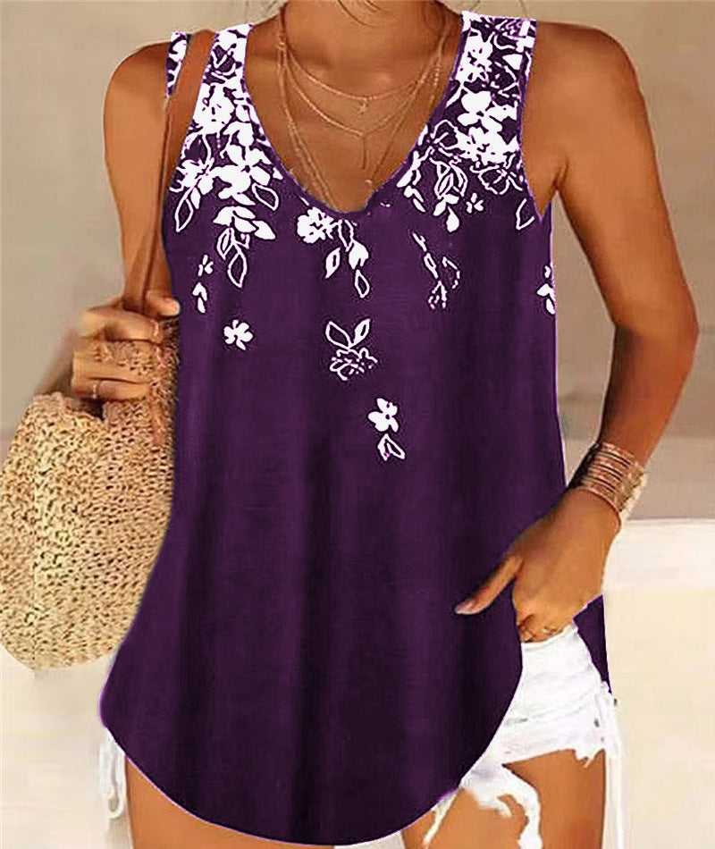 Women's Sleeveless Floral V-Neck Blouse