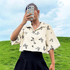 Women's Short Sleeve Shirt with Butterfly Print