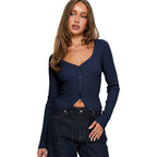 Women's Elegant Ribbed V-Neck Cardigan with Button Placket