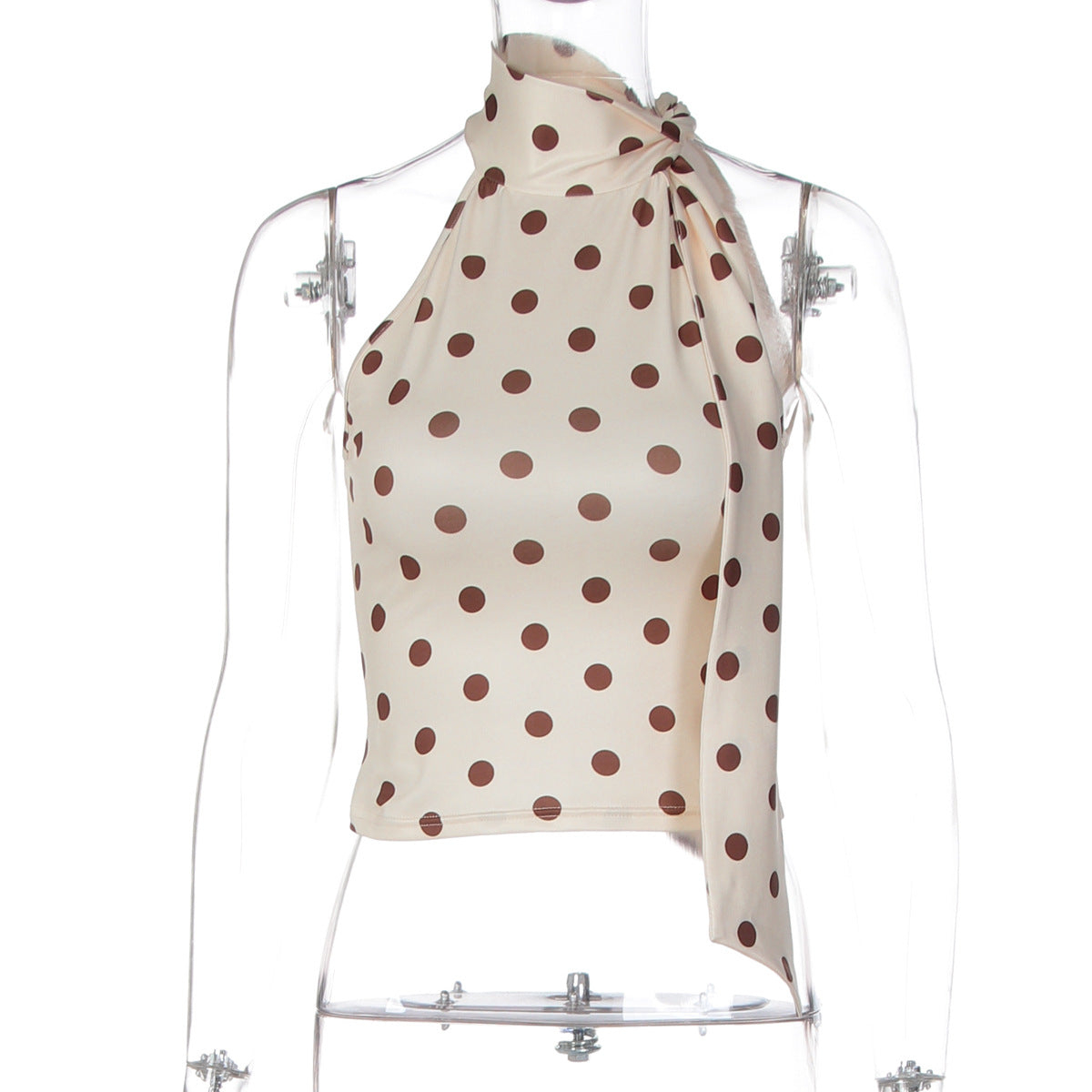 Women's Asymmetric Polka-Dot Halter Top