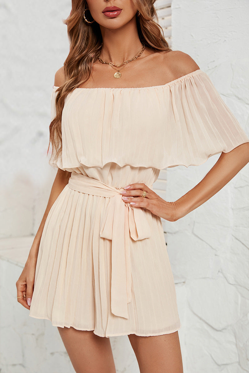 Women's Ruffled Jumpsuit with Adjustable Waist Belt