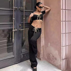 Women's Fashionable Cropped Top with Wide Pants