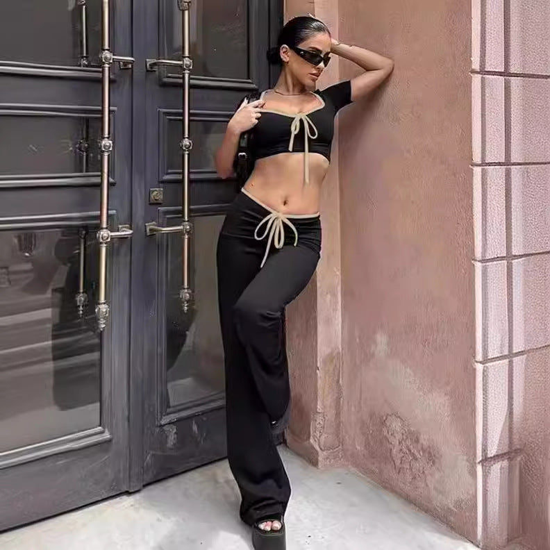 Women's Fashionable Cropped Top with Wide Pants