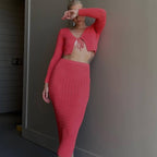 Women's Knitted Crop Top and Maxi Skirt Set
