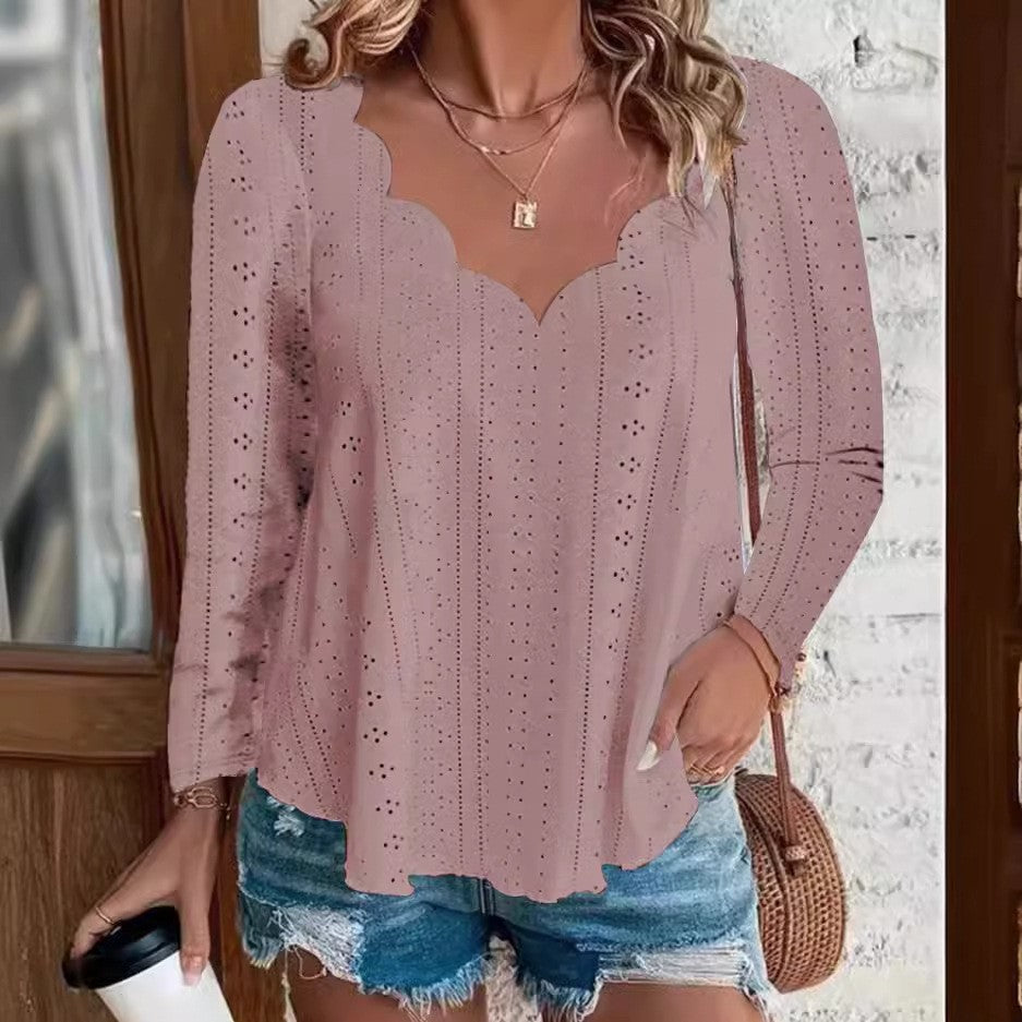 Women's Airy Blouse with Modern Eyelet Pattern