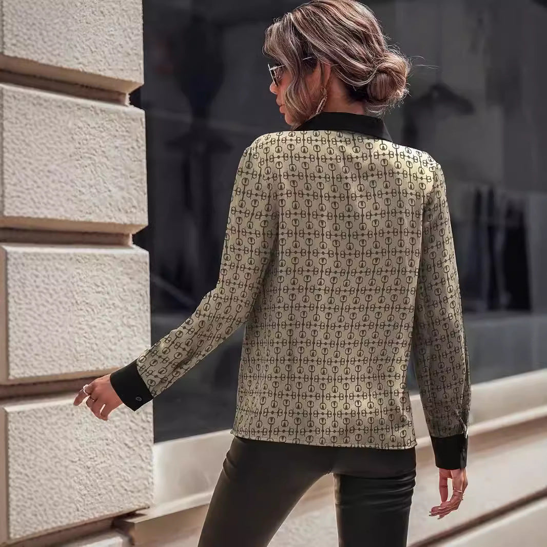 Women's Patterned Blouse with V-Neck