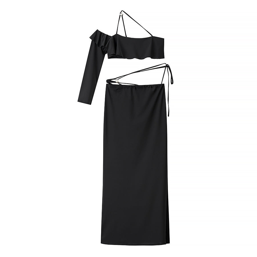 Women's Asymmetrical Evening Dress with Ruffle Details