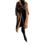 Women's Long Faux Fur Coat with Wide Lapel and Casual Fit