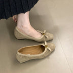 Women's Ballet Flats with Elegant Bow Accent and High-Quality Suede