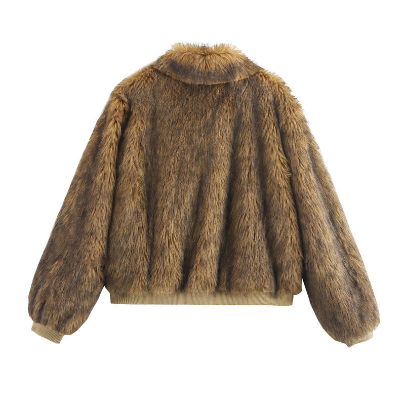 Elegant Faux Fur Jacket with Wide Collar