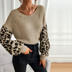 Women's Casual Pullover with Leopard Print and Loose Fit