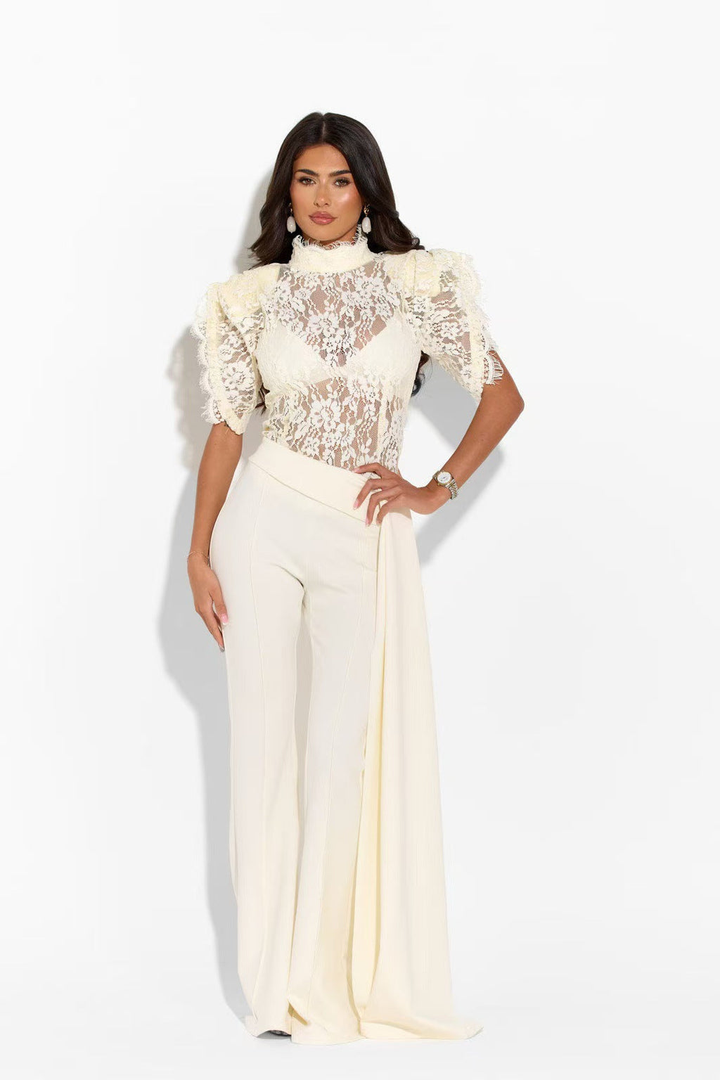 Women's Elegant Flared Pants with Side Draping