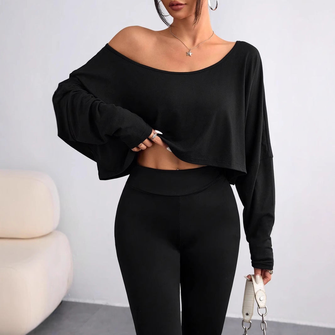 Women's Casual Oversized Long-Sleeve Shirt with Asymmetric Hem and Boat Neck