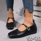Women's Ballet Flats with Ankle Strap and Buckle