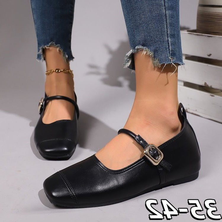Women's Ballet Flats with Ankle Strap and Buckle