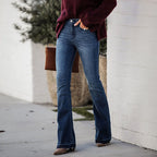 Women's High-Waisted Flared Jeans with Frayed Hem