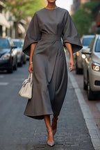 Women's Elegantly Cut Maxi Dress with Puff Sleeves and Fitted Belt