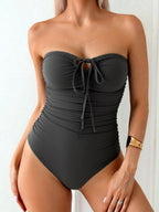 Women's Bandeau Swimsuit with Ruching and Cutout