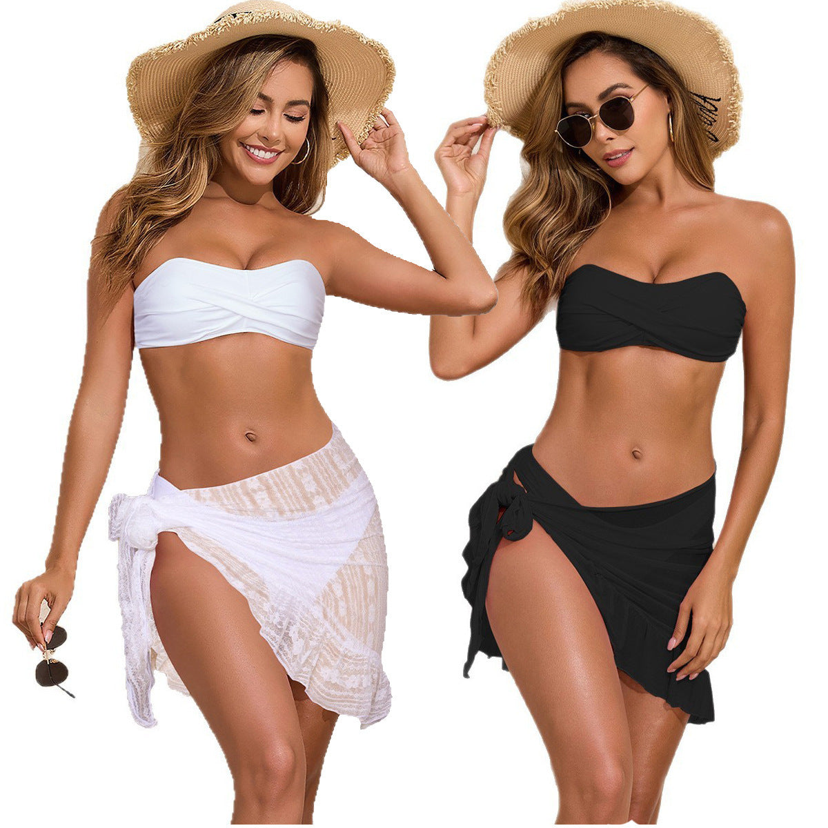 Women's Bandeau Bikini with Elegant Wrap Skirt