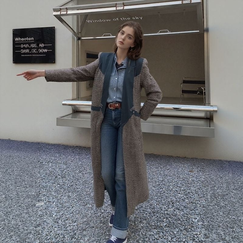 Women's Elegant Long-Sleeve Coat with Velvet Accents