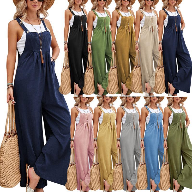 Women's Casual Wide-Leg Jumpsuit with Buckle Closure