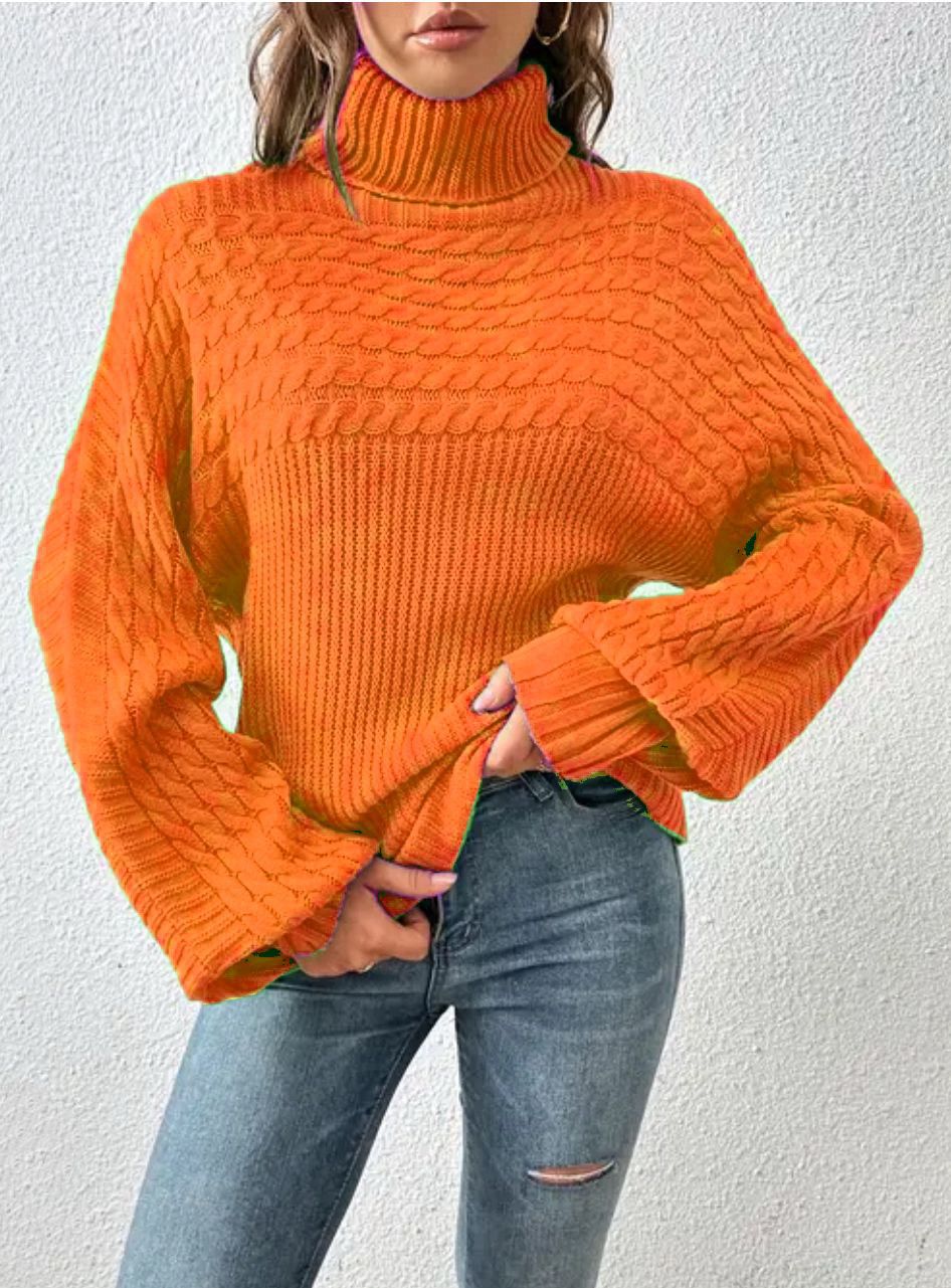Women's Cozy Turtleneck Sweater with Textured Design