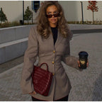 Women's Elegant Plaid Blazer and Skirt Set