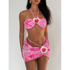 Women's Floral Bandeau Bikini with Wrap Skirt