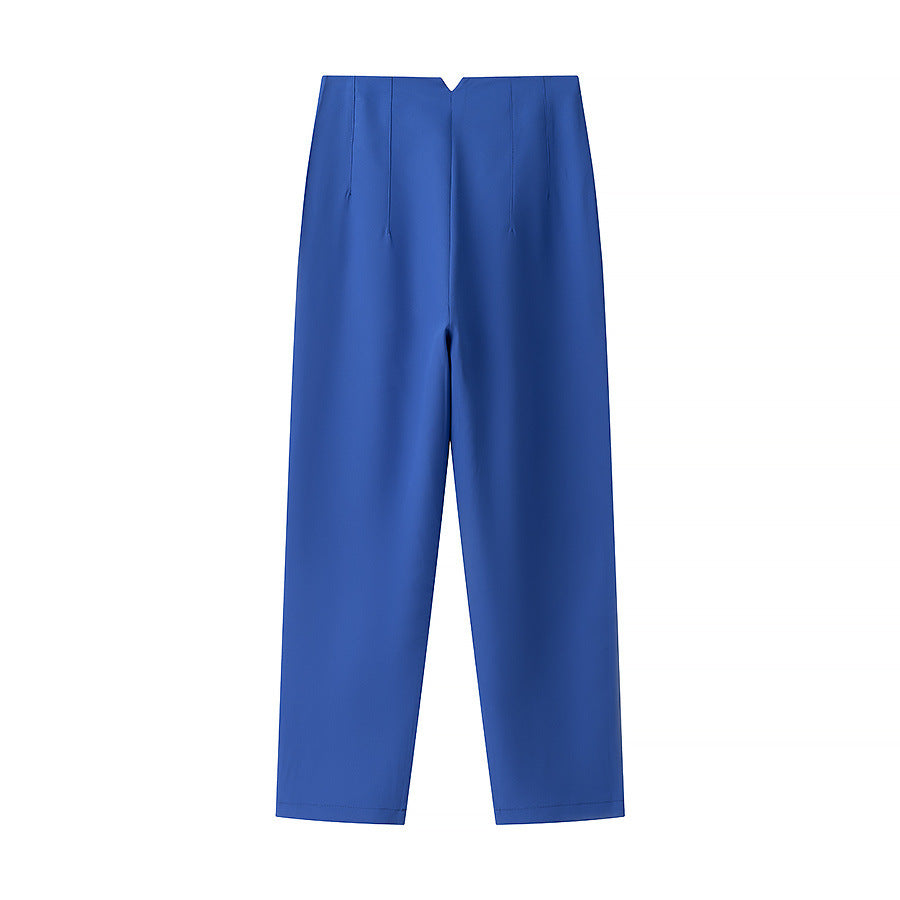 Women's Elegant High-Waisted Trousers with Fine Pleats and Pockets