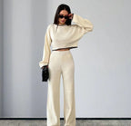 Elegant Knit Suit with Wide-Leg Trousers