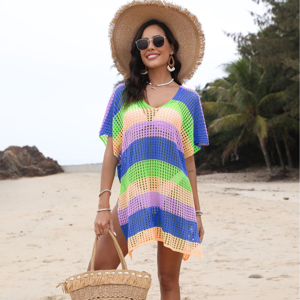 Women's Airy Mesh Beach Cover-Up with V-Neck