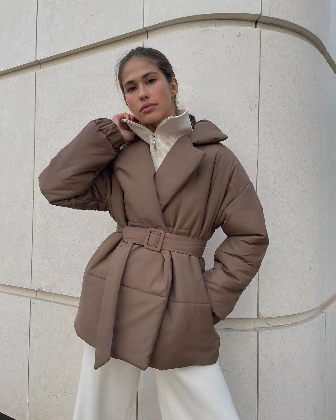 Women's Elegant Quilted Coat with Adjustable Belt
