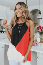 Women's Sleeveless Top with Geometric Color Block Design